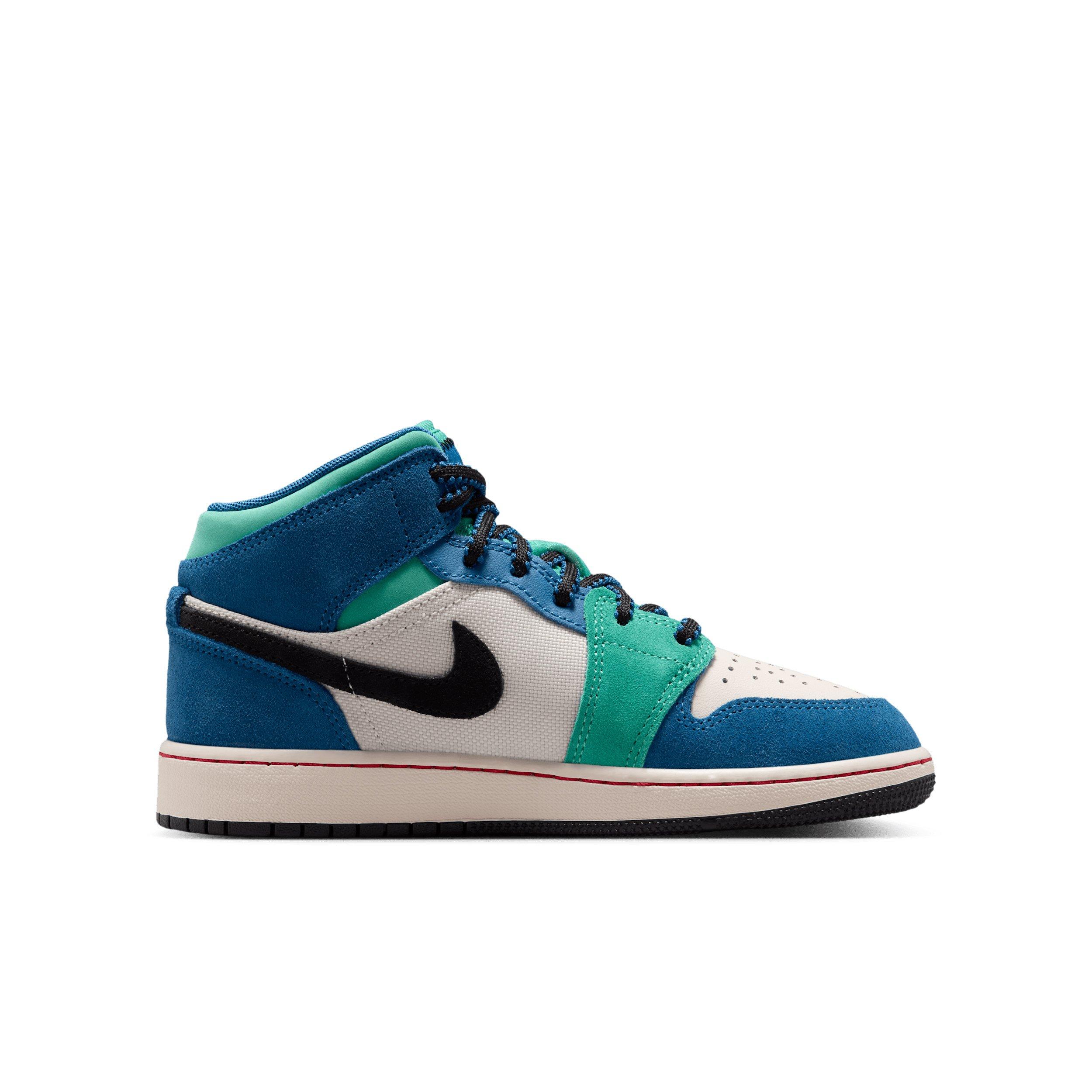 Jordan 1 Mid SE "Chalk/True Blue/Kinetic Green/University Red" Grade School Boys' Shoe - CHALK/BLUE/GREEN/RED